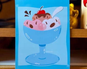 Ice cream sundae frogs, Mini ArtPrint | 4” x 6” Original Art, Wall Art Print