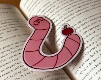 Book worm Bookmark, Single Sided, Glossy Laminated, Book Lover Gift