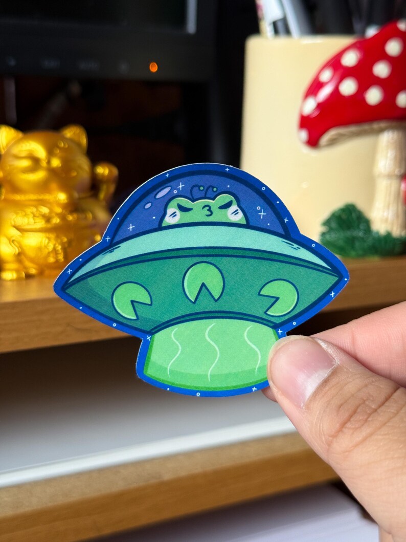 Alien Abduction Frog Sticker, Glossy Waterproof Sticker, Alien Funny ...