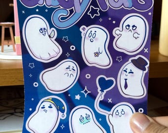 Spooky Ghosty Pals Sticker Sheet, Glossy Sticker Sheet For Journal, Laptop, Cute Kawaii Sticker Sheet