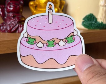 Celebration Froggy Cake Sticker, Glossy Waterproof Sticker, Anniversary Funny Sticker