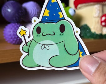 Wizard Frog Sticker, Glossy Waterproof Sticker, Frog Funny Sticker