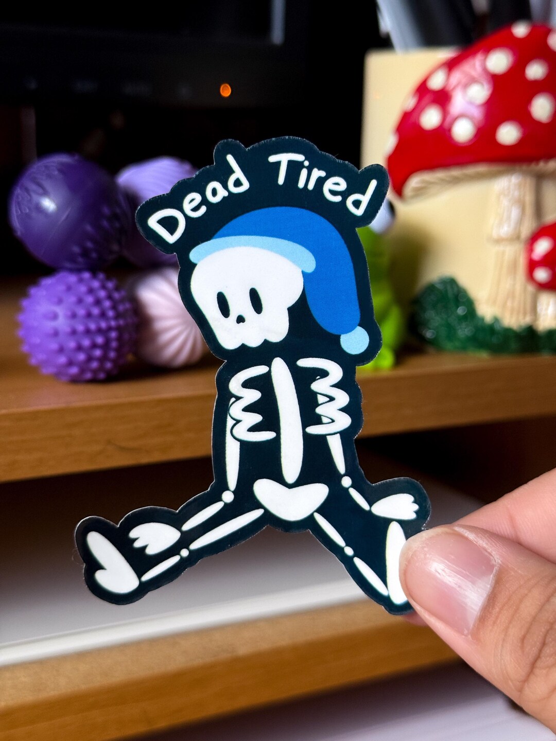 Skeleton Sleep Sticker Dead Tired Skeleton Sticker, Glossy Waterproof Sticker, Skeleton Funny ...