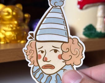 Sad Beige Clown Sticker, Glossy Waterproof Sticker, Clown Funny Sticker