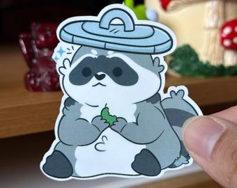 Fluffy Raccoon Sticker, Glossy Waterproof Sticker, Raccoon Funny Sticker