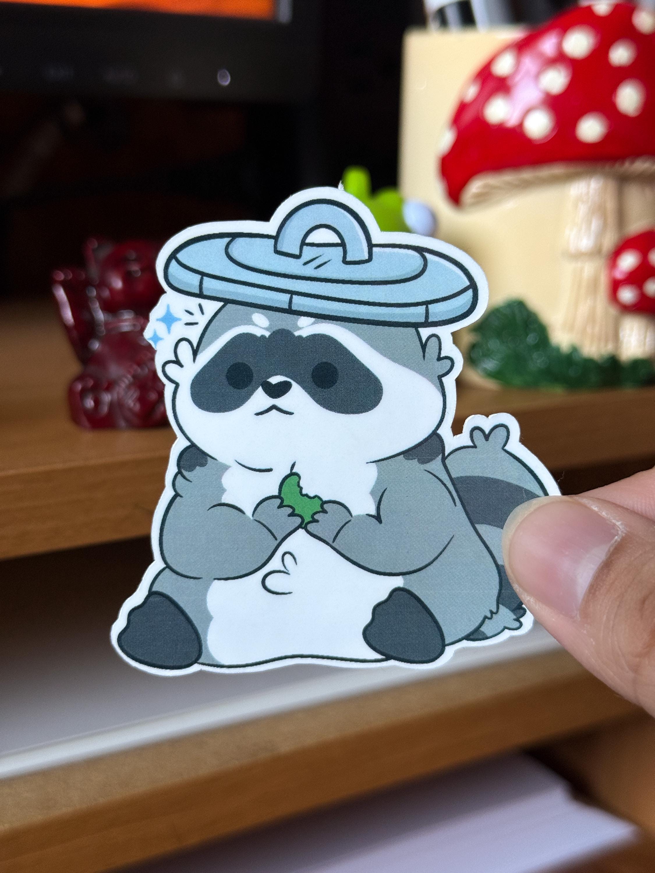Fluffy Raccoon Sticker, Glossy Waterproof Sticker, Raccoon Funny ...