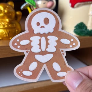 Gingerdead Man Sticker, Glossy Waterproof Sticker, Holiday Funny Sticker