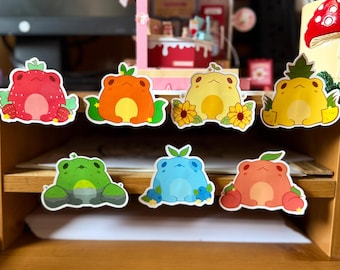 Summer Froggy Sticker Set, Glossy Waterproof Sticker, Fruit Frogs Funny Sticker