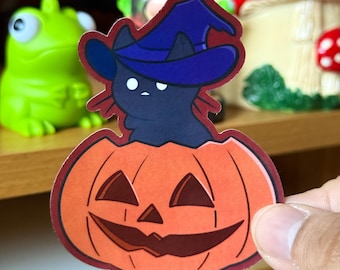 Spooky Pumpkin Cat Sticker, Glossy Waterproof Sticker, Halloween Funny Sticker