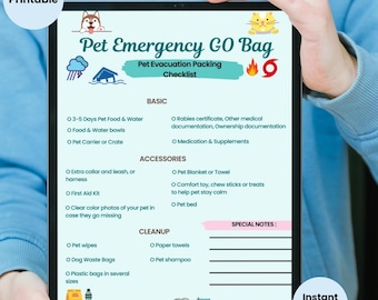 Emergency Preparedness checklist for dogs Pet Emergency Checklist Emergency evacuation checklist for pets Instant Download Printable