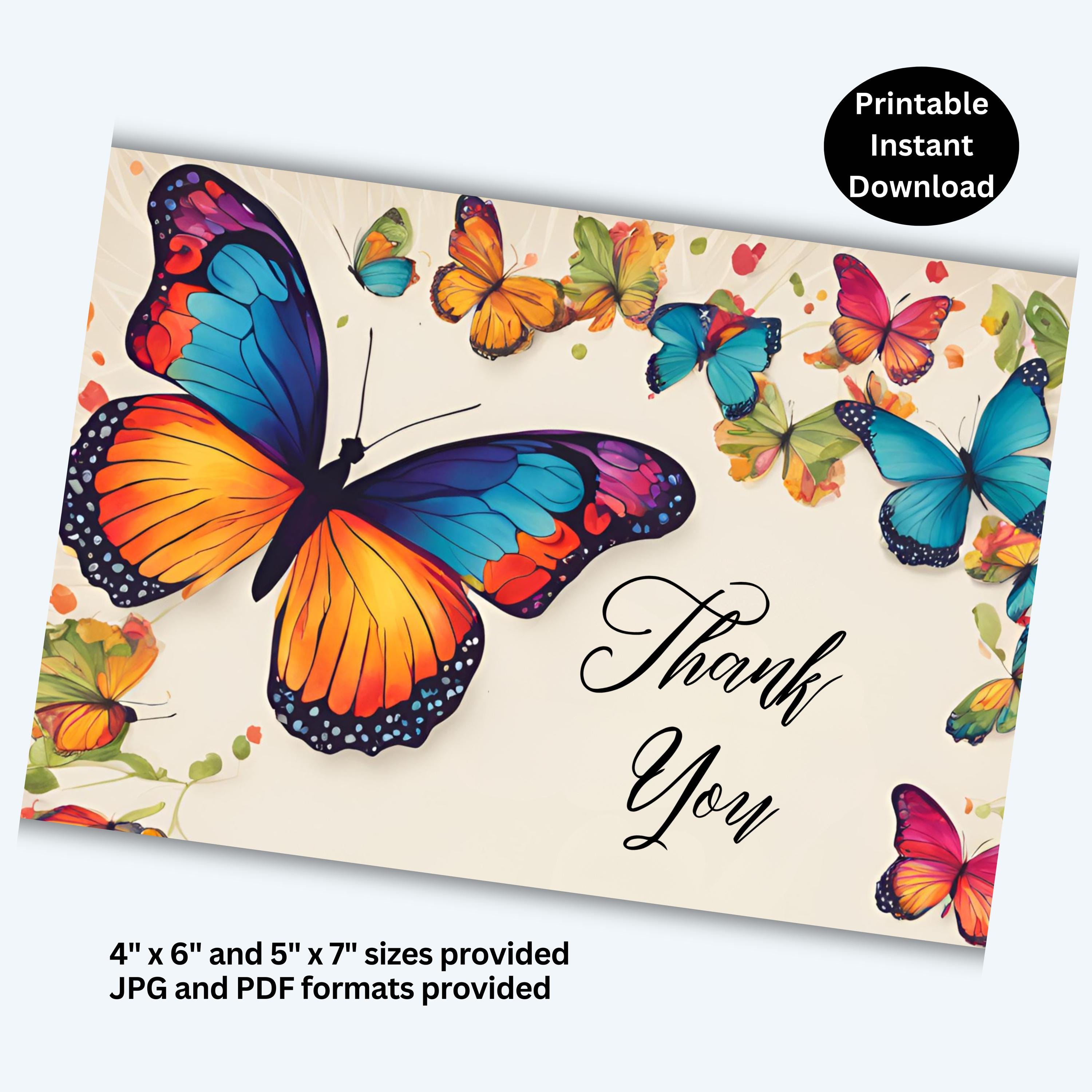 Butterfly Thank You Card Printable Thank You Card Butterfly Instant ...