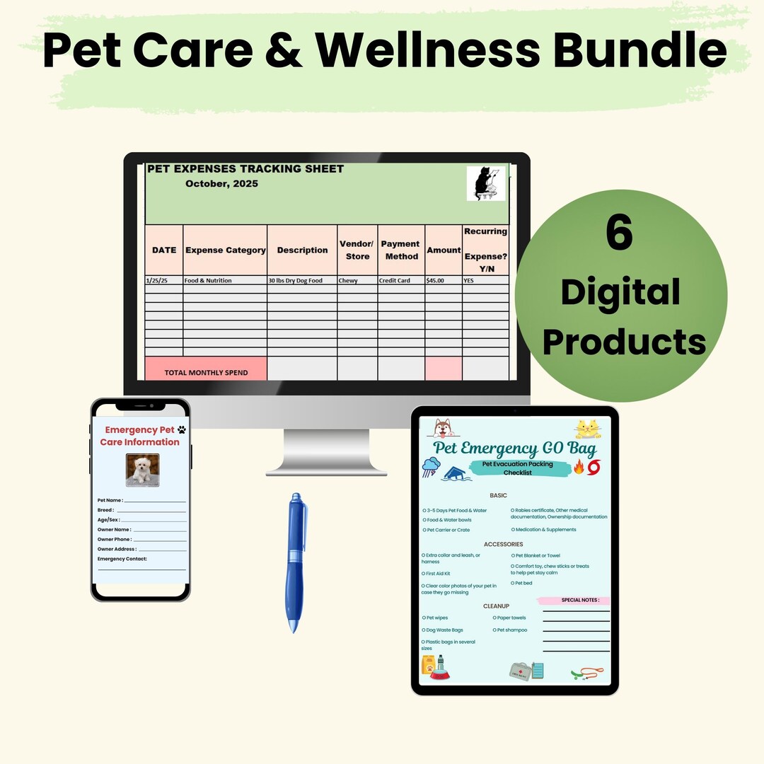 Pet Care and Wellness Planner Digital Download Cat Dog Health Record ...