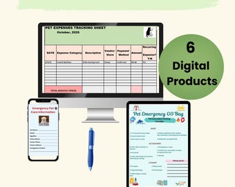 Pet Care and Wellness Planner Digital download Cat Dog Health record Safety Wellness & Expense Trackers Digital and Printable template pack