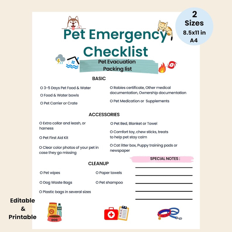 Pet Emergency Preparedness Checklist Template Pet Emergency Kit ...