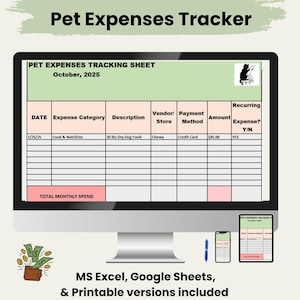 Pet Expense Tracker Budget Spreadsheet Financial Planner Dog Expenses Owner Essentials Digital Products Care Kit Printable Tracking System