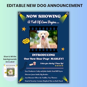 Anúncio de cachorro Anúncio de novo cachorro ou novo filhote digital editável Anúncio de adoção de novo cachorro Cartão de adoção de novo animal de estimação