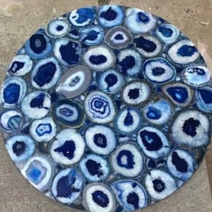 Blue Round Agate Coffee Table, Handmade Kitchen Counter Tops, Personalized Home Decor