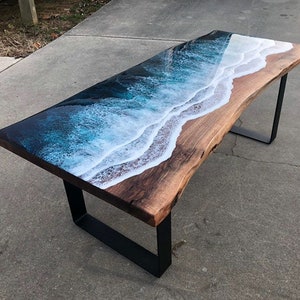 Ocean waves epoxy dining and coffee table, Resin center hallway furniture, Handmade gifts, Personalized wooden home decor, Gift for dad