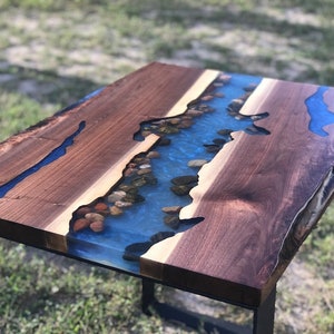 Blue epoxy resin dining table, Mid century modern, Personalized home decor, Handmade gift, Gift for dad