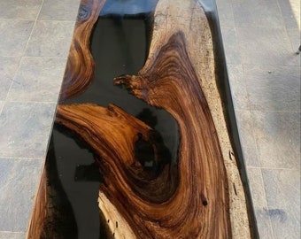 Smoke Black epoxy resin dining and coffee table top, Personalized home decor, Acacia wood furniture, Handmade Gifts for dad, Gift for dad
