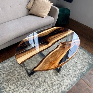 Clear epoxy resin coffee table, Custom wooden furniture, Personalized home decor, Handmade gift