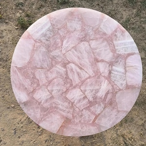 Round Rose Quartz Coffee Table, Handmade Crystal Stone Cafeteria Furniture, Personalized home decor