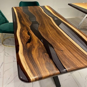 スモークブラックエポキシ樹脂ダイニング＆コーヒーテーブルトップ、カスタム木製エンドテーブル、パーソナライズされたホームデコレーション家具、ユニークな手作りギフト