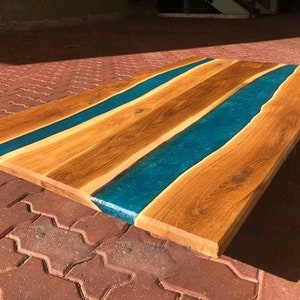 Blue epoxy resin dining table, Mid century modern, Personalized home decor, Handmade gift, Gift for dad
