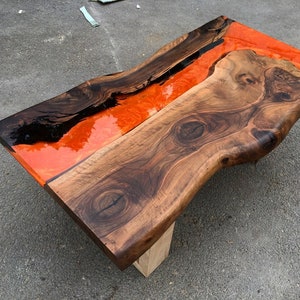 Orange epoxy resin dining table, Mid century modern, Personalized home decor, Handmade gift, Gift for dad