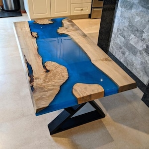 Blue epoxy resin dining and coffee table top, Custom Patio Table, Personalized home decor, Kitchen room decor, Handmade gift, Gift for dad