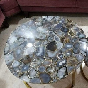 Round Natural Agate Coffee Table, Handmade Kitchen Counter Tops, Personalized Home Decor