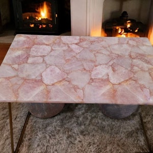 Rose Quartz Agate Kitchen Dining Table Top, Handmade Home decor