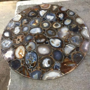 Round Natural Agate Coffee Table, Handmade Kitchen Counter Tops, Personalized Home Decor