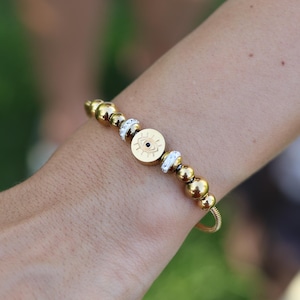Gold Evil Eye Bracelet Beaded Bracelet,  Adjustable Dainty Protection Jewelry,  Minimalist Gift for Her, Lucky Bracelet, Evil Eye Jewelry