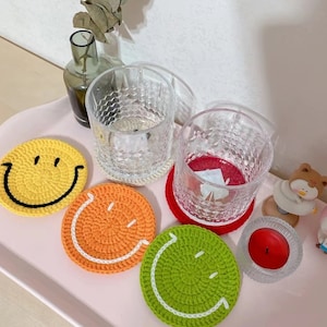 Simle Coaster Crochet Pattern - Simley Face I Happy Life I Home Handmade DIY Craft for Tea Party - Only Download PDF