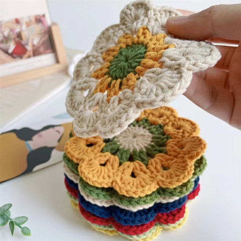 Crochet Pattern for Colorful Coasters, Home Table Coaster, Boho Style Flower Coaster - PDF ONLY