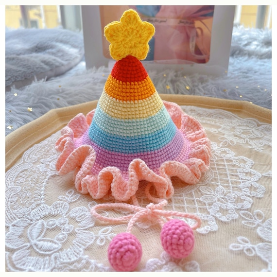 Rainbow Birthday Hat Crochet Pattern, Kids Birthday Party, Crochet Gifts, Handmade For Kids - Only Download PDF