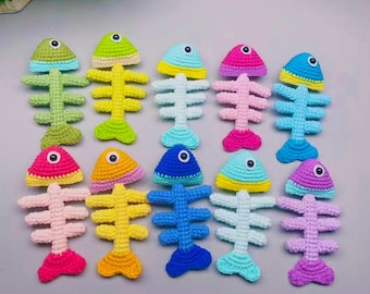 Fish Bones Crochet Pattern -  Dead Fish Amigurumi Pattern Cat Toy DIY Fish Bone Keychain Funny Gifts - Only Download PDF