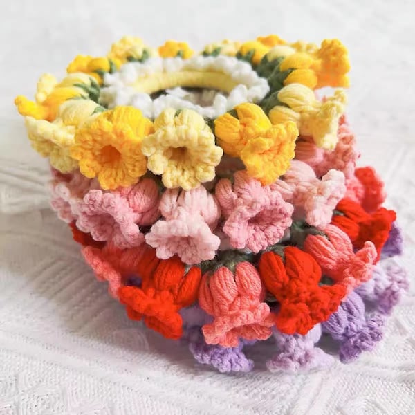 Hair Scrunchy Crochet Pattern - Floral Hair Bands Hair Rope Ponytail Holder Hair Scrunchie Handmade DIY Craft - Only Download PDF