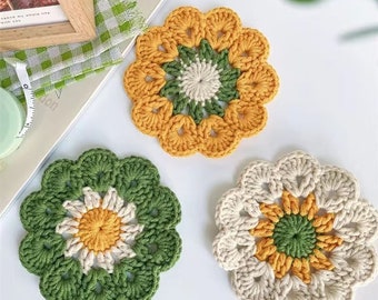 3 pcs Flowers Crochet Coaster