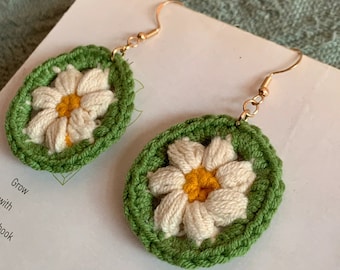 Floral Earrings Crochet Pattern - Daisy Earrings Jewelry Crochet Ear Wearing Handmade DIY Craft - Only Download PDF
