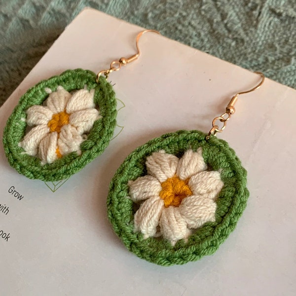 Floral Earrings Crochet Pattern - Daisy Earrings Jewelry Crochet Ear Wearing Handmade DIY Craft - Only Download PDF