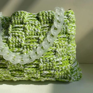 Green Crochet Bag Pattern, Crochet Check Pattern, Spring Handmade Shoulder Bag Crochet Craft Project Digital File- Only Download PDF