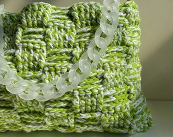 Green Crochet Bag Pattern, Crochet Check Pattern, Spring Handmade Shoulder Bag Crochet Craft Project Digital File- Only Download PDF