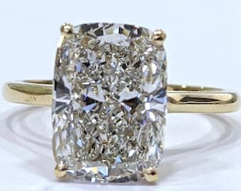 5 Carat Ct Lab Grown Diamond Engagement Ring Elongated Cushion Cut 14k Yellow Gold IGI Certified
