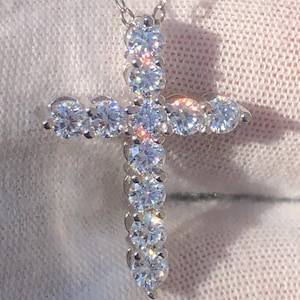 Real Lab Grown Moissanite Diamond Cross Religious Crucifix Pendant Necklace 925 Sterling Silver GRA Men Women