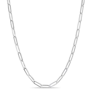 Real Solid Authentic 925 Silver Paperclip Chain Necklace 3mm 18 inch Womens Mens Italy Paper Clip
