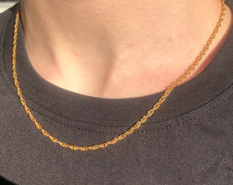 1/20 14K echte echte massief geel gouden touw ketting ketting 20 inch 22 inch mannen vrouwen