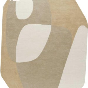 Modern Abstract Wool Rug | Neutral Geometric Area Carpet | Asymmetrical Beige Tan Handmade Rug | Custom Soft Art Rug for Living Room