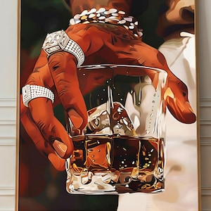 Stampa artistica da parete con whisky da bar – Decorazione MCM maschile per la caverna dell'uomo